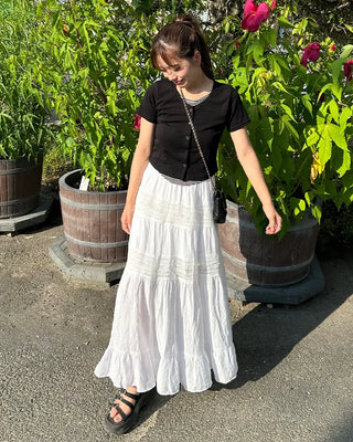 Shirred tiered long skirt
