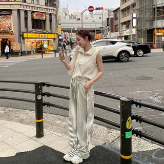 Striped wide-leg pants