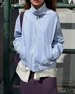 High-neck striped pattern blouson