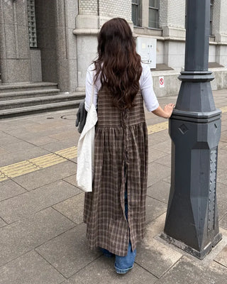 Checked camisole long dress