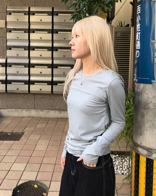 Round neck rayon long-sleeve T-shirt