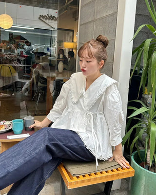 Big collar flared blouse