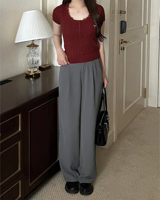 Pleated straight-leg slacks