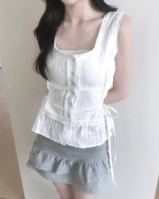 (2 colors) Polka Dot Frill Skirt Pants