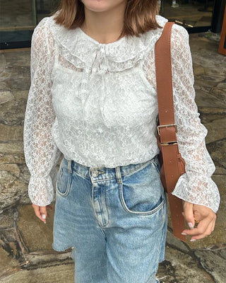 Frill neck sheer blouse