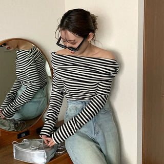 Striped off-shoulder knit