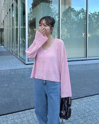 Ribbed V-neck cardigan