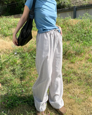 Linen striped banding pants