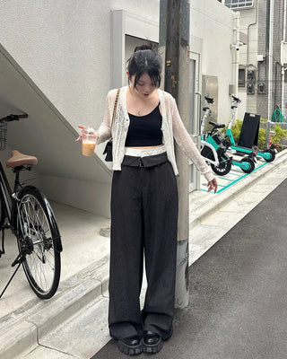 Striped low-rise slacks