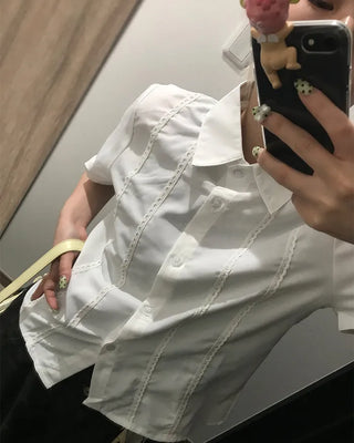Lace-detail short-sleeved blouse