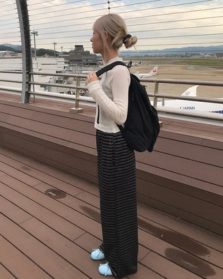 Striped elastic waist pants