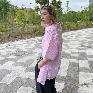 Unisex striped short-sleeved shirt