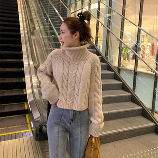 Cable Cropped Turtleneck Knit