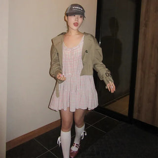 Checked tiered mini dress