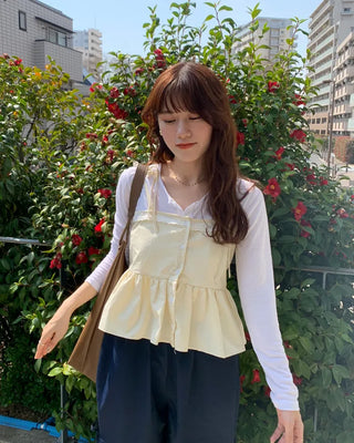 Lace-line shirred sleeveless blouse