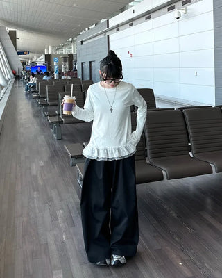 Lace tiered long t-shirt