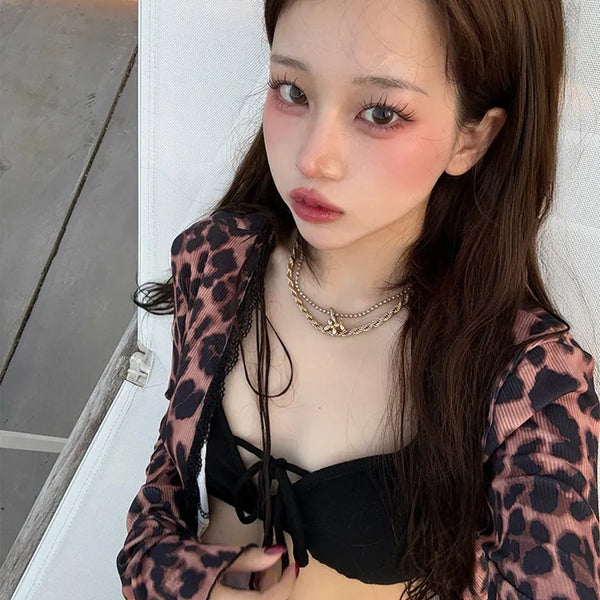 Leopard print slim cardigan