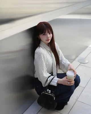 Polka Dot Ribbon Tie Blouse