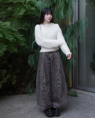 Asymmetrical cropped shaggy knit
