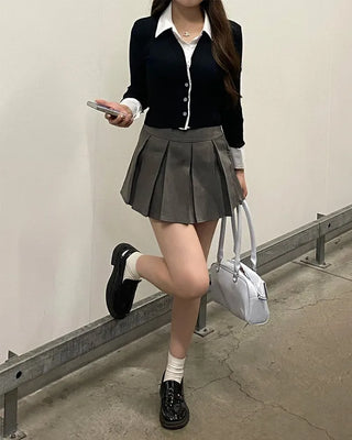 Shirt-layered long-sleeved cardigan