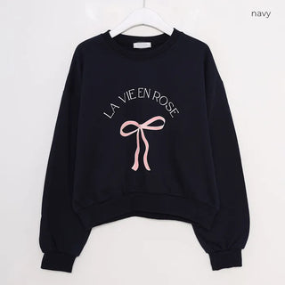 Ribbon lettering cropped sweatshirt
