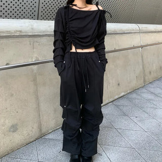 Ribbon string slit sweatshirt
