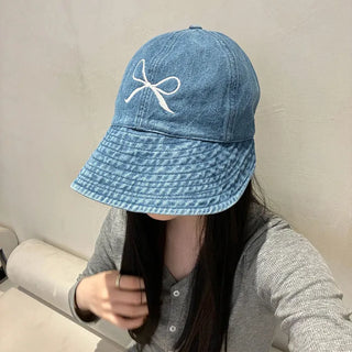 Ribbon Stitch Denim Cap