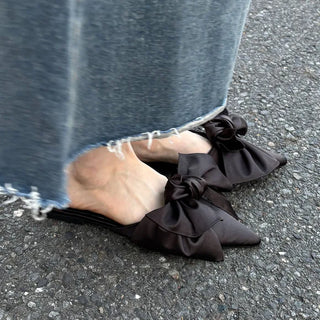 Satin Big Ribbon Mules