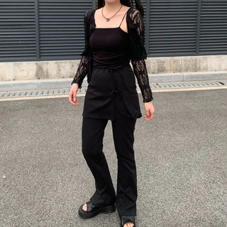 Ribbon bootcut slit wrap skirt pants