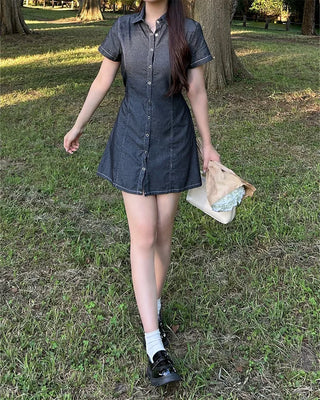 Rear Ribbon Denim Mini Dress