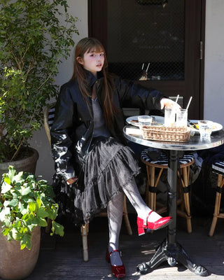 High-neck leather jacket