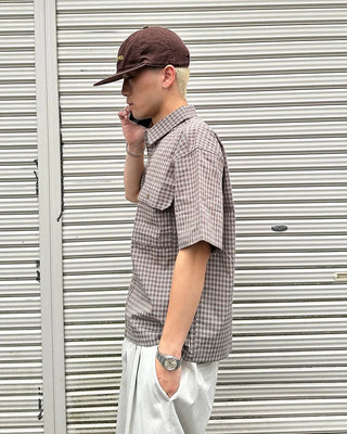Button pocket check half shirt