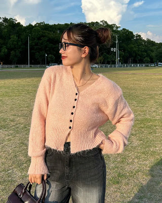 Black button-up V-neck cardigan