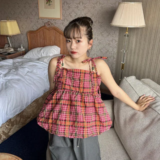 Checked balloon camisole