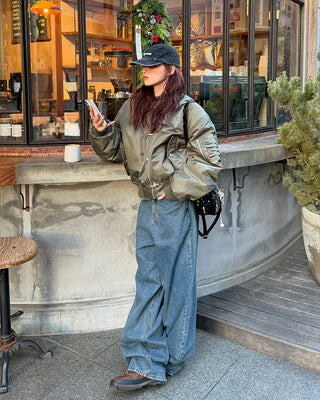 Balloon wide denim pants
