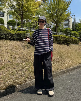 Striped long-sleeved cut and sew