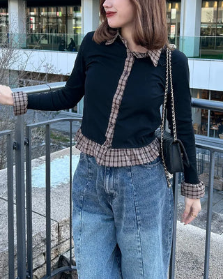 Checked frill cardigan