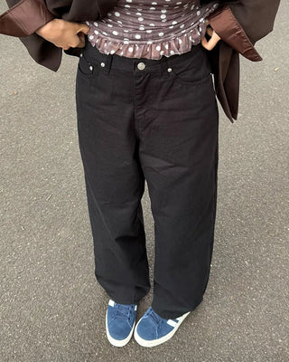 Back snap cotton wide pants