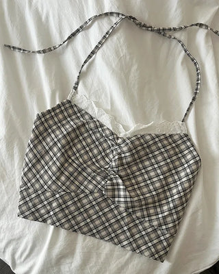 Checked halter camisole