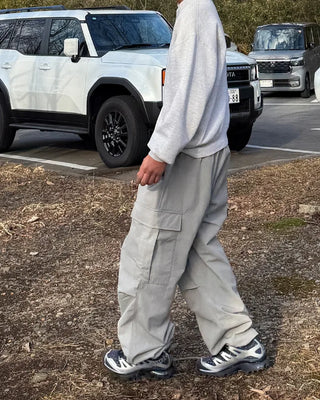 Fleece-lined parachute string cargo pants