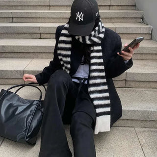 [Unisex] Striped Wool Maxi Scarf