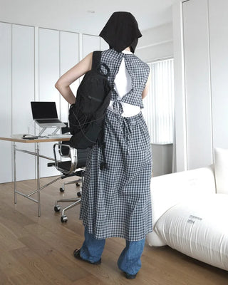 Backless long check dress