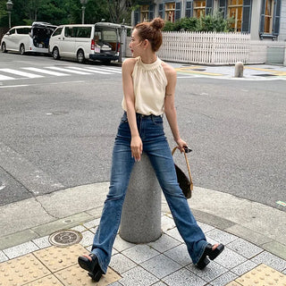 Halter neck sleeveless blouse