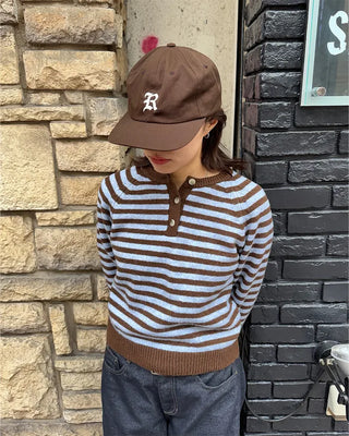 Striped Henley Neck Knit