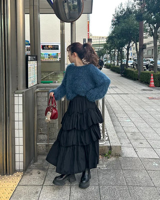 Frilled tiered long skirt