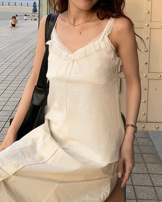 Frilled tie sleeveless dress