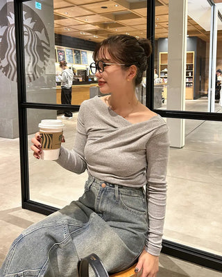 Gathered Slim Fit Long T-Shirt