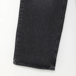 Washed straight black denim pants
