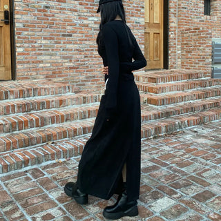 H-line back slit long skirt