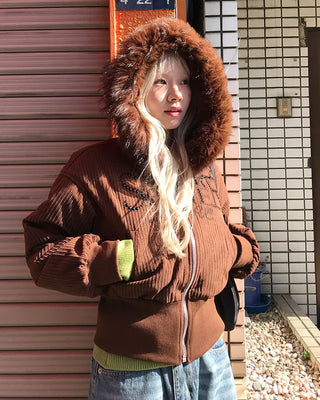 Corduroy Fur Hooded Zip